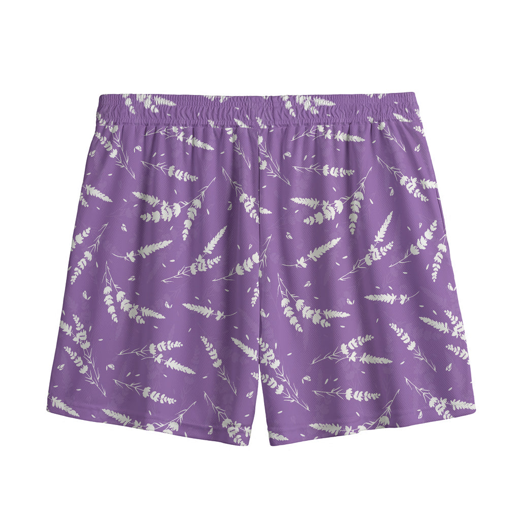 Purple And White Lavender Pattern Print Mesh Shorts