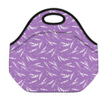 Purple And White Lavender Pattern Print Neoprene Lunch Bag