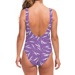 Purple And White Lavender Pattern Print One Piece Swimsuit