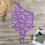 Purple And White Lavender Pattern Print One Shoulder Bodysuit