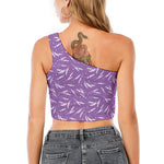Purple And White Lavender Pattern Print One Shoulder Crop Top