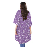 Purple And White Lavender Pattern Print Open Front Beach Cover Up