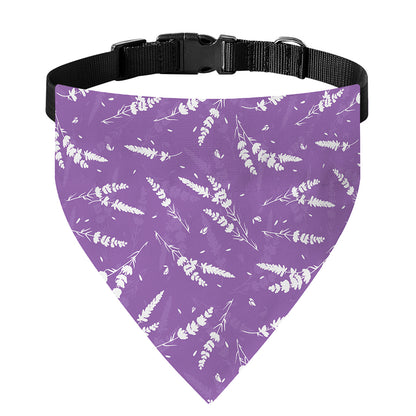 Purple And White Lavender Pattern Print Over The Collar Dog Bandana