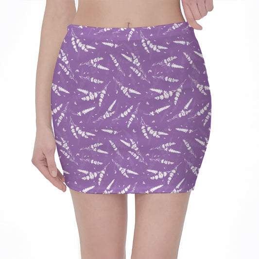 Purple And White Lavender Pattern Print Pencil Mini Skirt