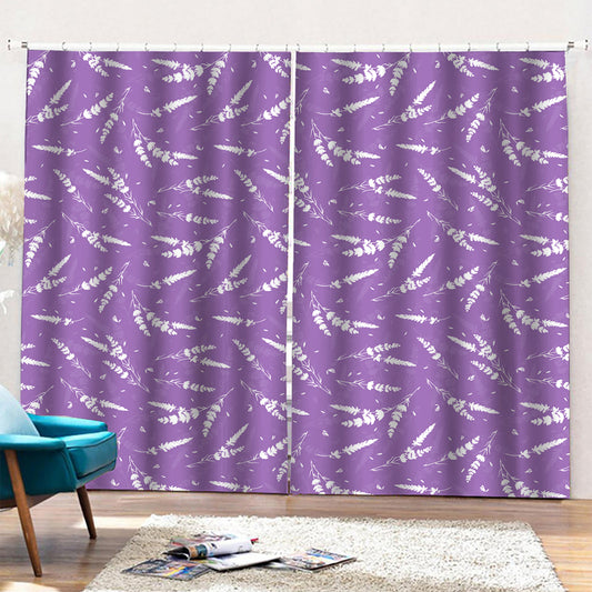 Purple And White Lavender Pattern Print Pencil Pleat Curtains