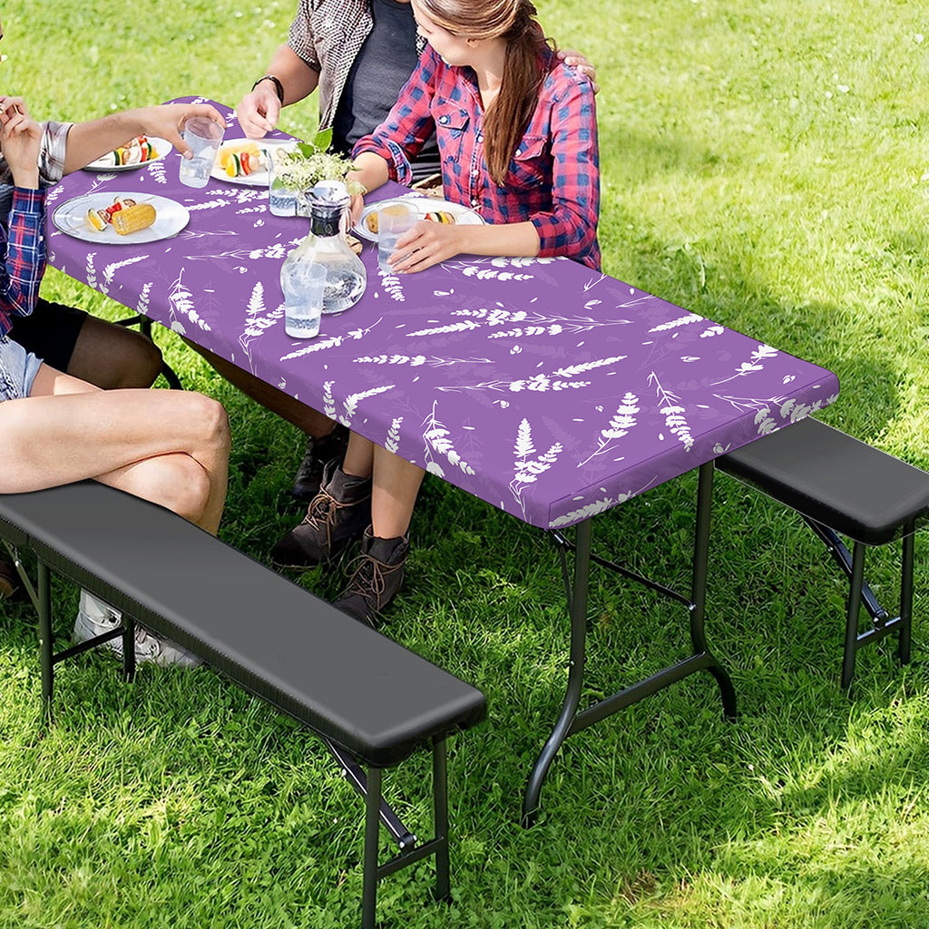 Purple And White Lavender Pattern Print Picnic Table Cover