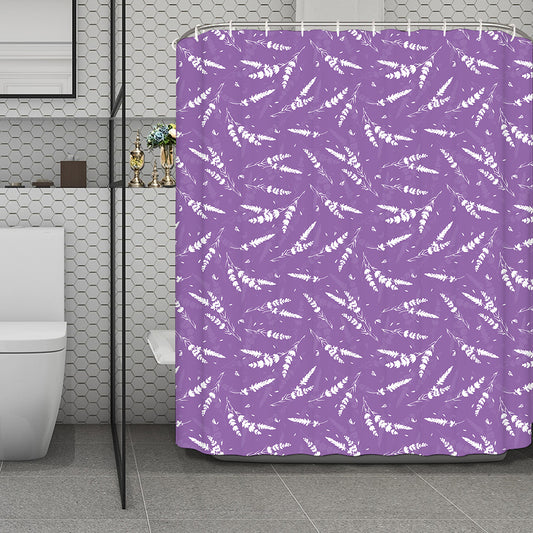 Purple And White Lavender Pattern Print Polyester Shower Curtain