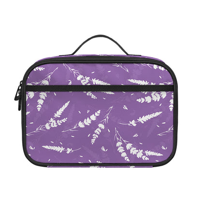 Purple And White Lavender Pattern Print Portable Lunch Bag