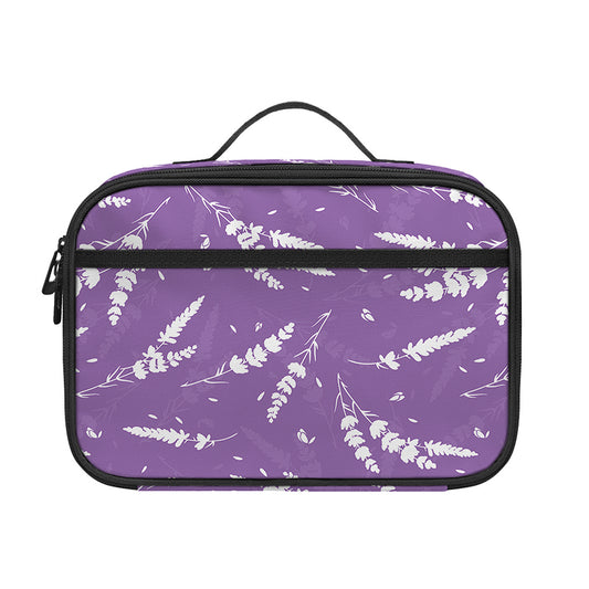 Purple And White Lavender Pattern Print Portable Lunch Bag