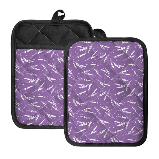 Purple And White Lavender Pattern Print Pot Holders With Pocket
