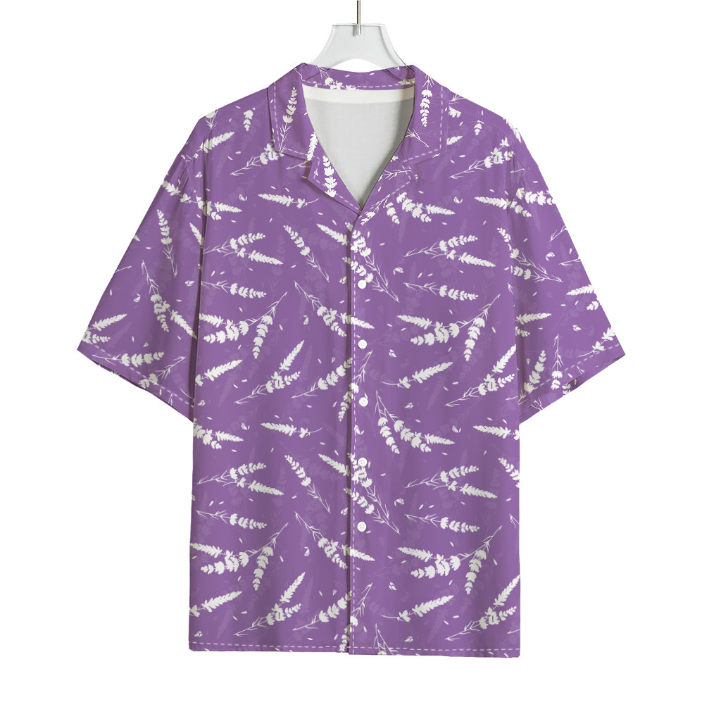 Purple And White Lavender Pattern Print Rayon Hawaiian Shirt