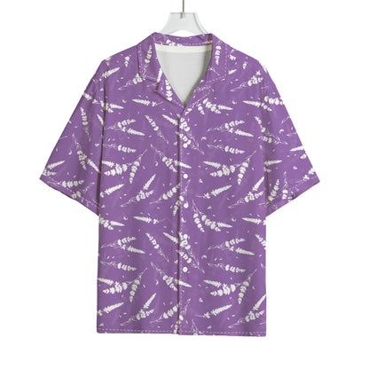 Purple And White Lavender Pattern Print Rayon Hawaiian Shirt