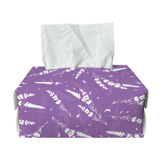 Purple And White Lavender Pattern Print Rectangle Tissue Box Cover