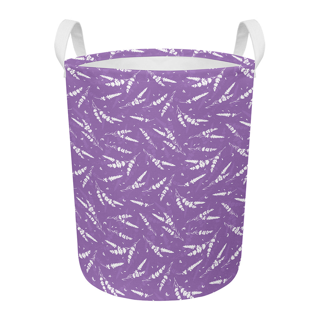 Purple And White Lavender Pattern Print Round Laundry Basket