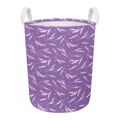 Purple And White Lavender Pattern Print Round Laundry Basket