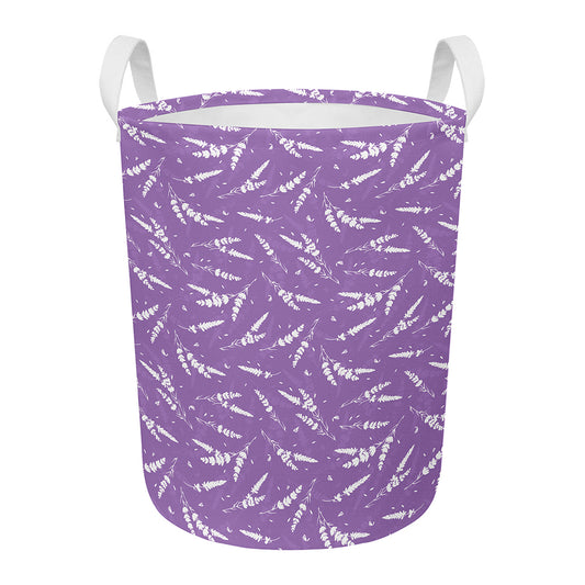 Purple And White Lavender Pattern Print Round Laundry Basket