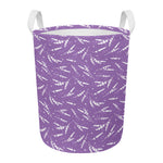 Purple And White Lavender Pattern Print Round Laundry Basket