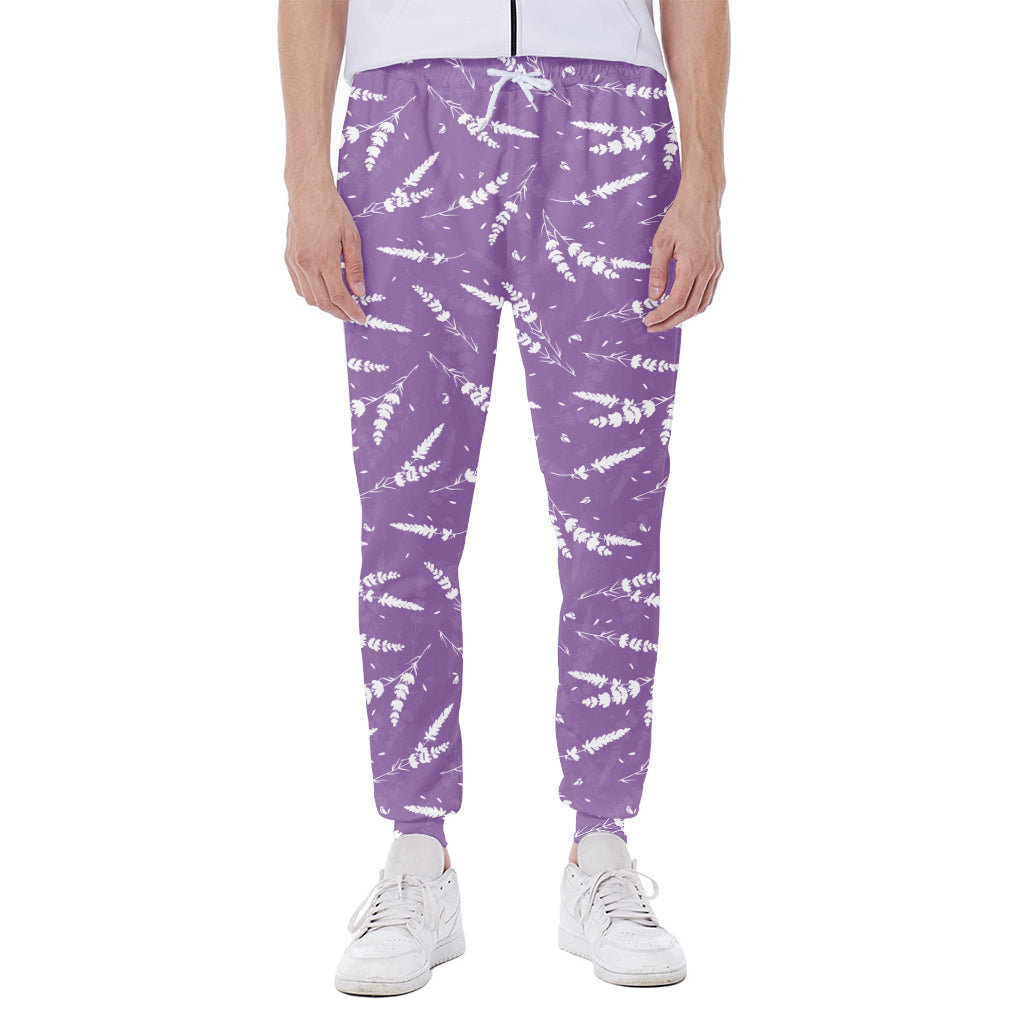 Purple And White Lavender Pattern Print Scuba Joggers