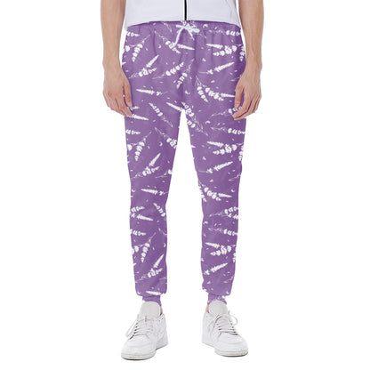 Purple And White Lavender Pattern Print Scuba Joggers