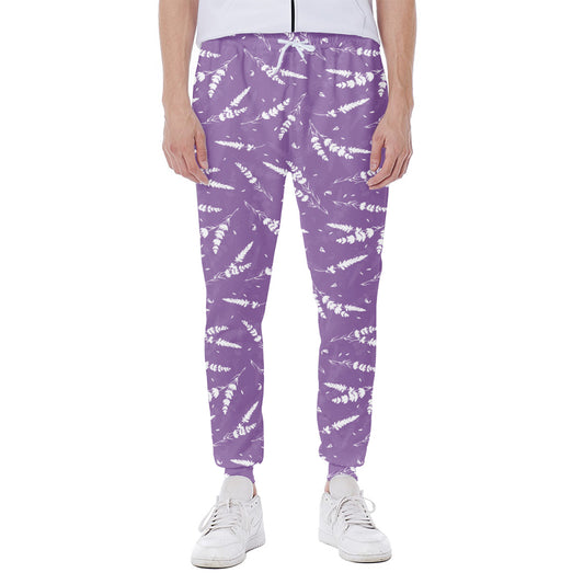 Purple And White Lavender Pattern Print Scuba Joggers