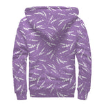 Purple And White Lavender Pattern Print Sherpa Lined Zip Up Hoodie