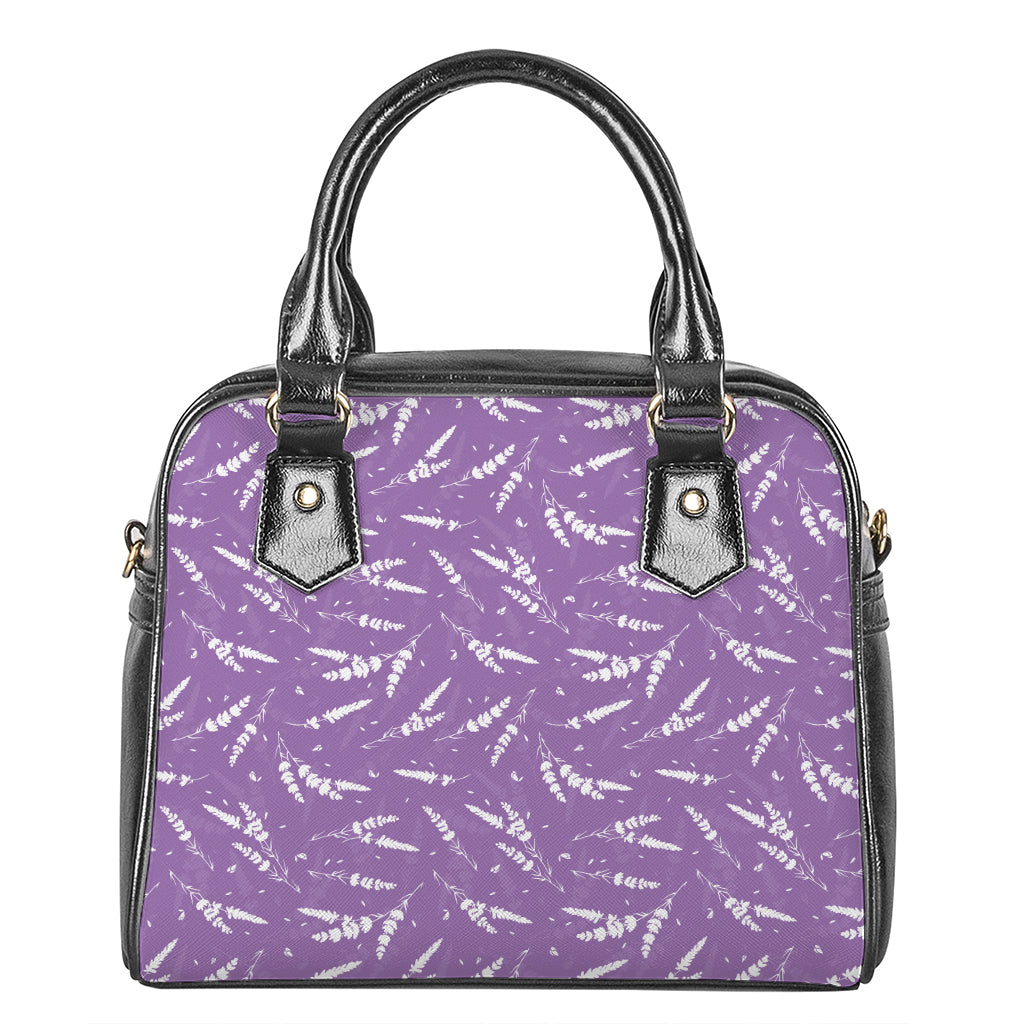 Purple And White Lavender Pattern Print Shoulder Handbag