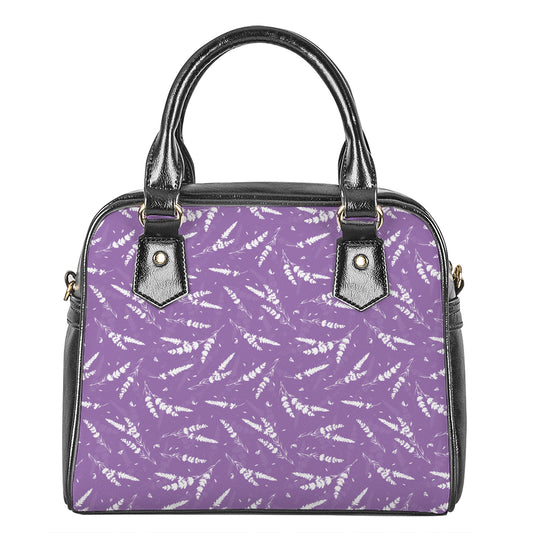 Purple And White Lavender Pattern Print Shoulder Handbag