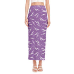 Purple And White Lavender Pattern Print Side Slit Maxi Skirt