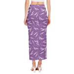 Purple And White Lavender Pattern Print Side Slit Maxi Skirt