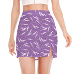 Purple And White Lavender Pattern Print Side Slit Mini Skirt