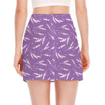 Purple And White Lavender Pattern Print Side Slit Mini Skirt