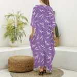 Purple And White Lavender Pattern Print Silk V-Neck Kaftan Dress