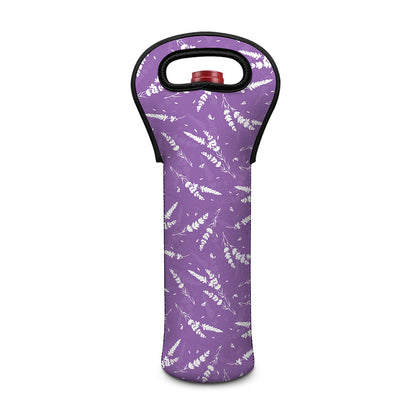 Purple And White Lavender Pattern Print Single Neoprene Wine Tote
