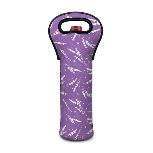 Purple And White Lavender Pattern Print Single Neoprene Wine Tote