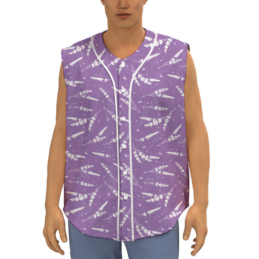 Purple And White Lavender Pattern Print Sleeveless Baseball Jersey