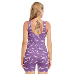 Purple And White Lavender Pattern Print Sleeveless One Piece Swimsuit