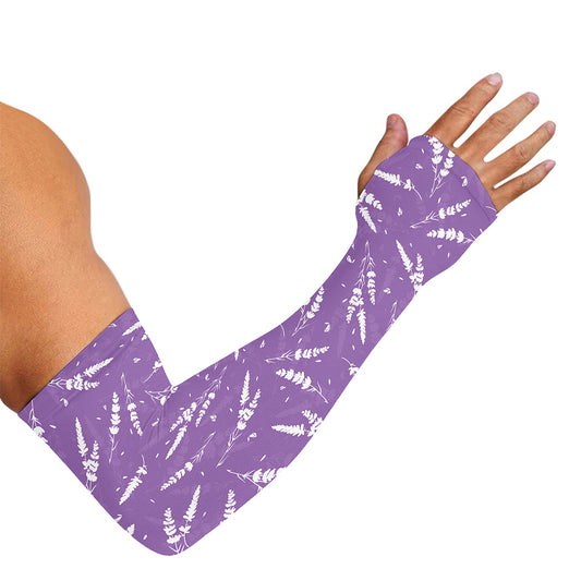 Purple And White Lavender Pattern Print Sun Protection Arm Sleeves