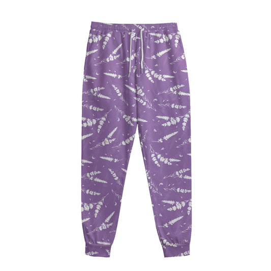 Purple And White Lavender Pattern Print Sweatpants