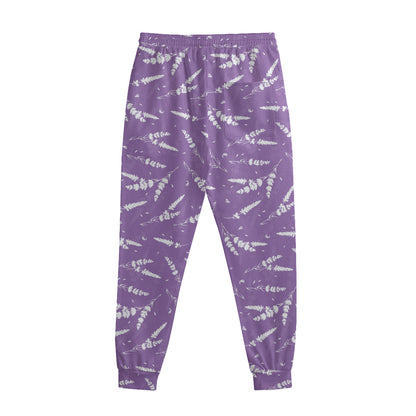 Purple And White Lavender Pattern Print Sweatpants