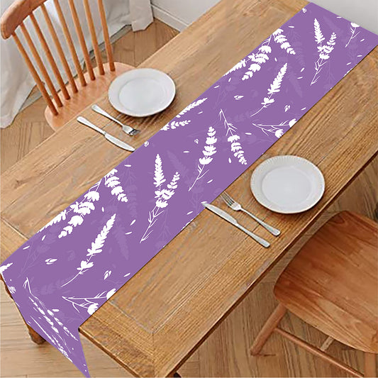 Purple And White Lavender Pattern Print Table Runner