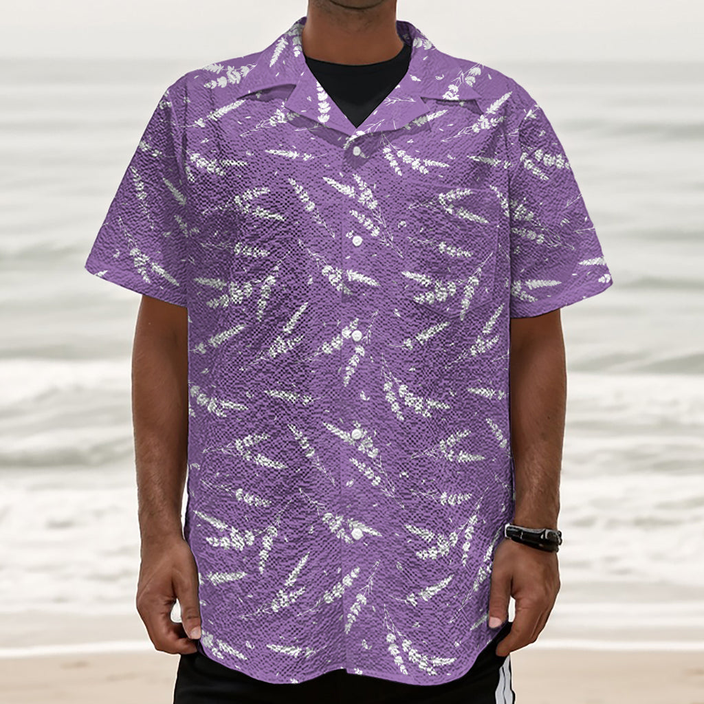 Purple And White Lavender Pattern Print Textured Short Sleeve Shirt