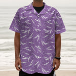 Purple And White Lavender Pattern Print Textured Short Sleeve Shirt