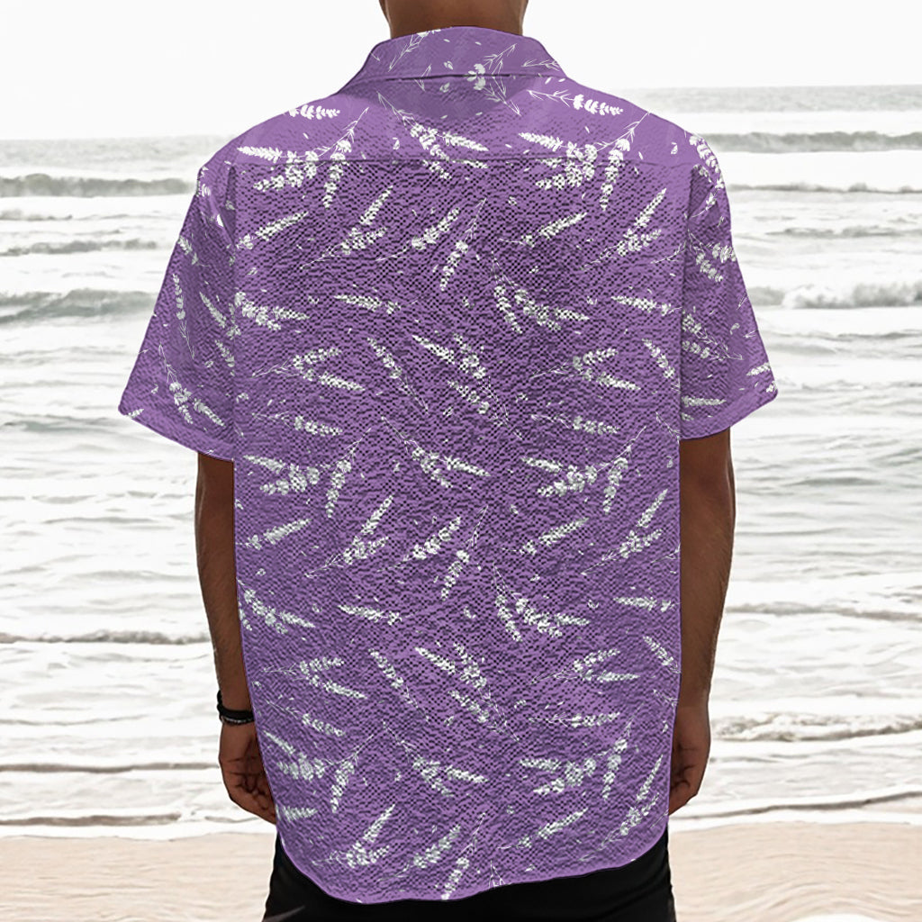 Purple And White Lavender Pattern Print Textured Short Sleeve Shirt