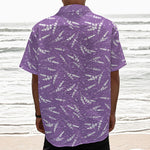 Purple And White Lavender Pattern Print Textured Short Sleeve Shirt