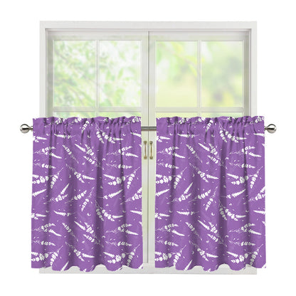 Purple And White Lavender Pattern Print Tier Curtains