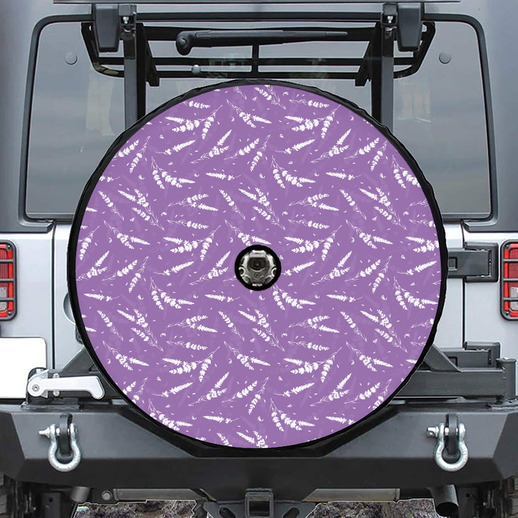 Purple And White Lavender Pattern Print Tire Cover With Camera Hole