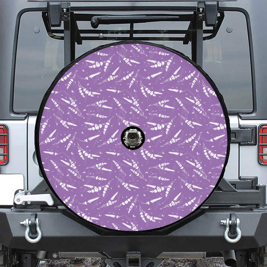 Purple And White Lavender Pattern Print Tire Cover With Camera Hole