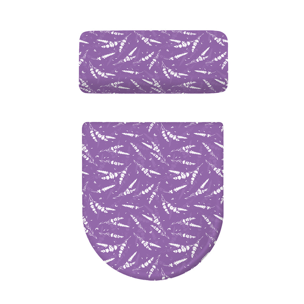 Purple And White Lavender Pattern Print Toilet Lid And Tank Cover Set