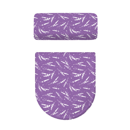 Purple And White Lavender Pattern Print Toilet Lid And Tank Cover Set