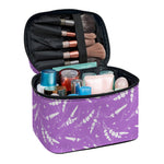 Purple And White Lavender Pattern Print Travel Makeup Bag